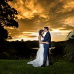 Akaroa wedding photographer with the bride and groom at sunset at Mt Vernon Lodge