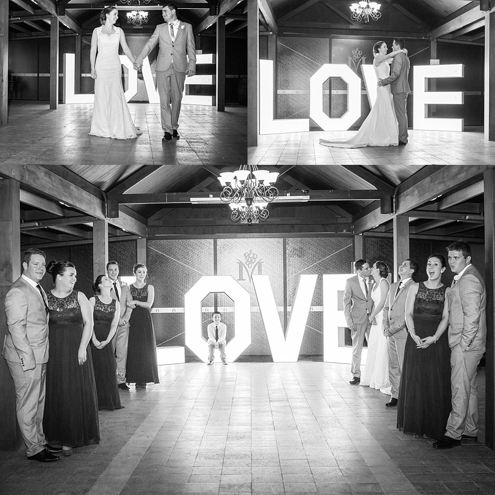 collage of the bridal party in the pavilion at Melton Estate Wedding Venue