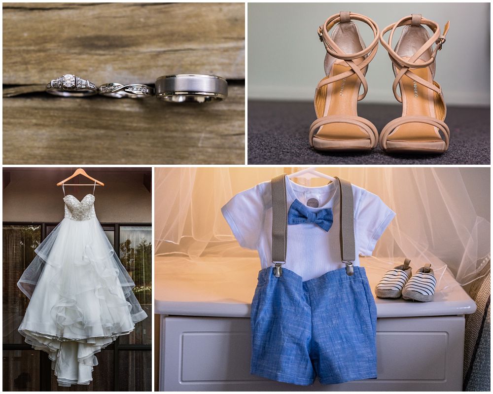 Darjon vineyard wedding detail of bride's shoes, dress and rings