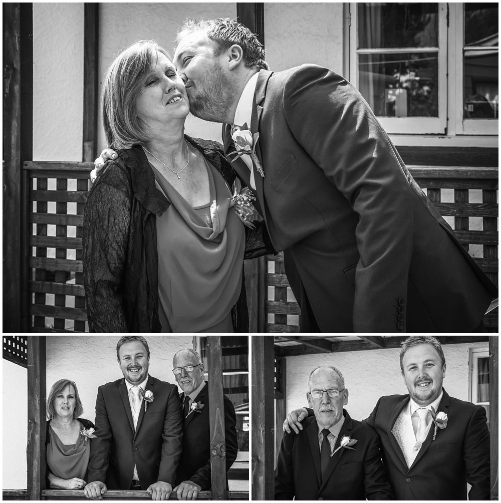 Groom posing with parents in Kaiapoi