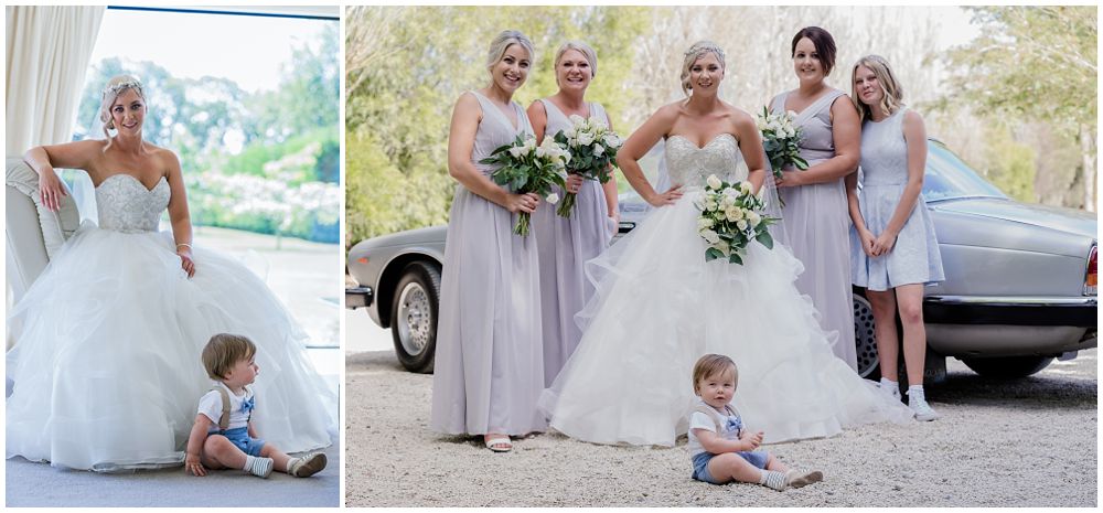 Bride and bridesmaids waiting by the car