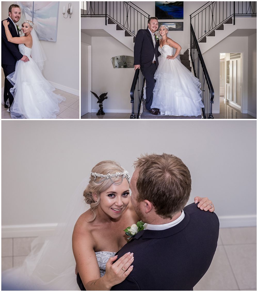 Bride and groom in foyer at Flaxton Manor