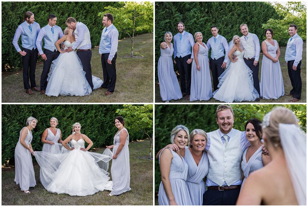 Group photos of the bridal party at Flaxton Manor 