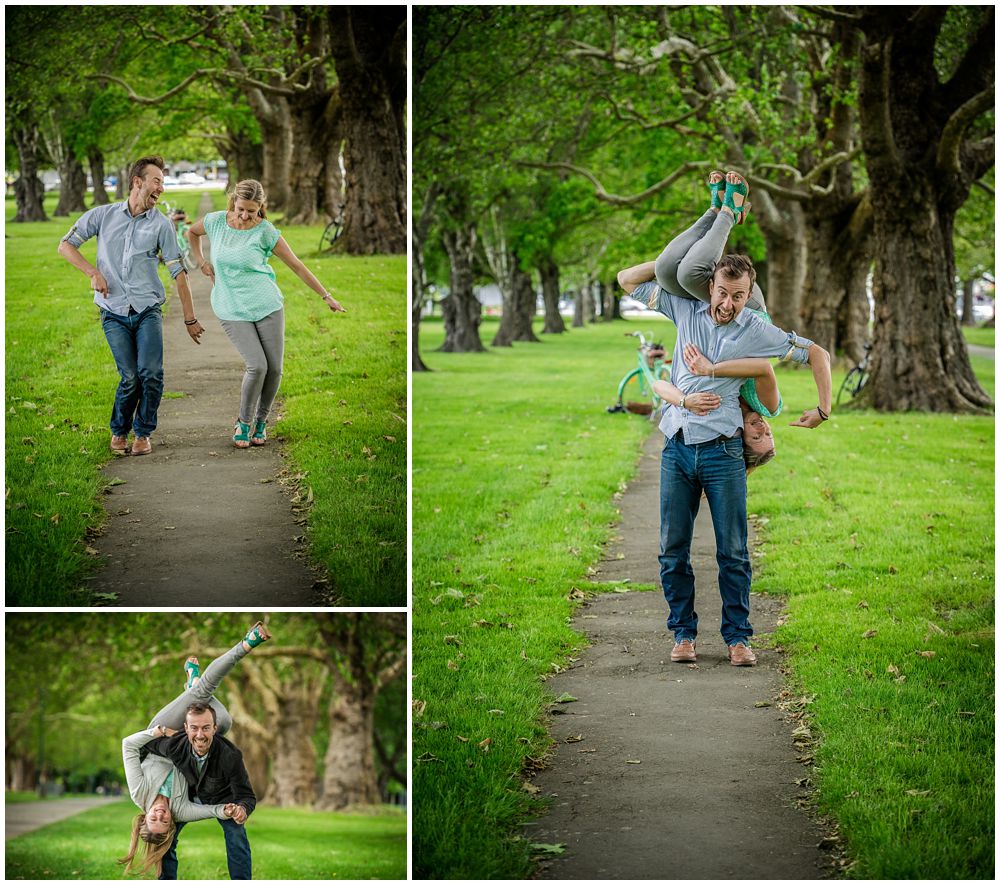 Christchurch engagement shoot in Hagley Park dancing couple