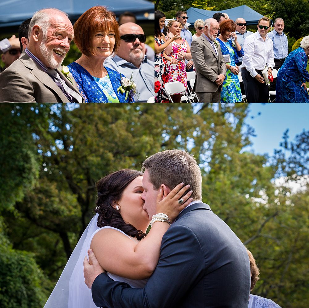 Flaxmere Garden Wedding-bride and groom kissing during the ceremony