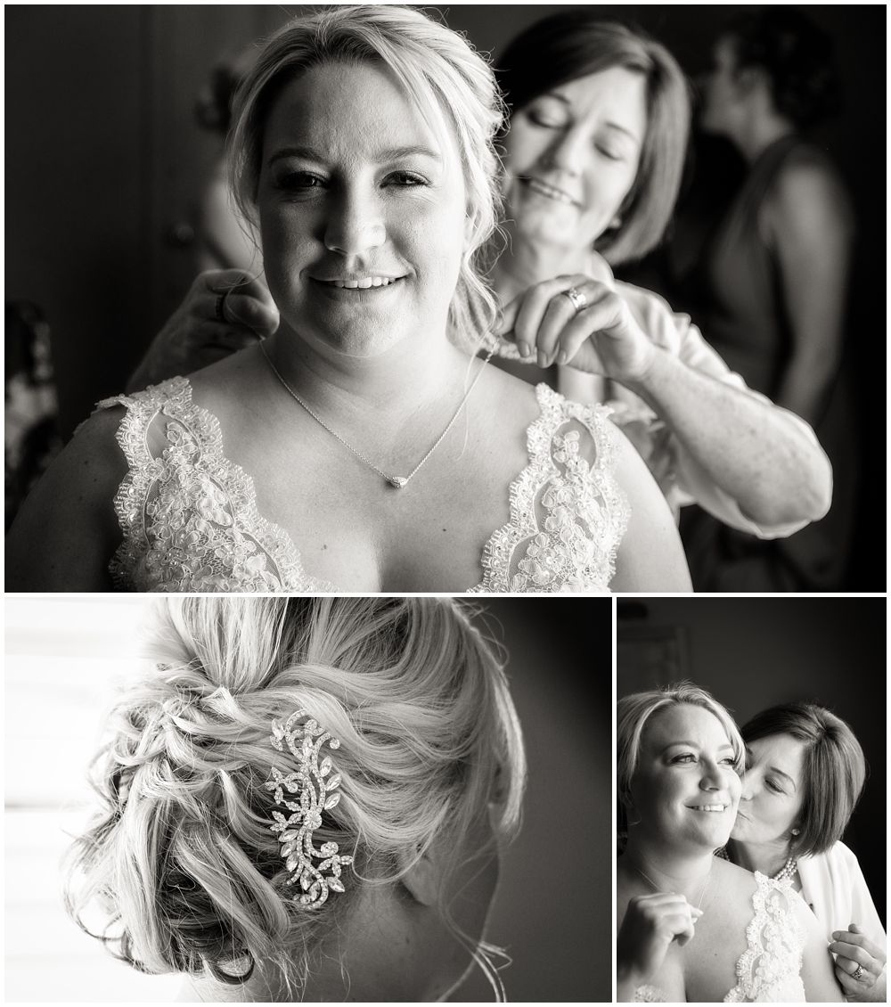 Heritage Hanmer Springs Wedding-mother of the bride helps bride with necklace