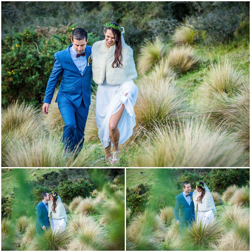 Wedding Photographer christchurch on hilltop at farm wedding