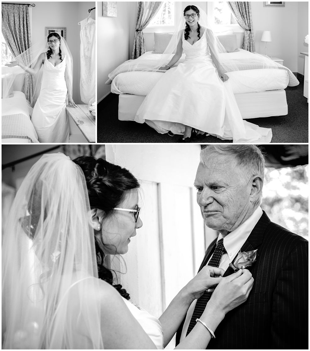 Mt Vernon Lodge Wedding-Bride adjusting dad's pocket flower