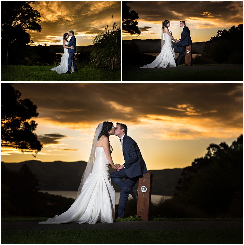 Mt Vernon Lodge Wedding-Akaroa-Sunset photos bride and groom kissing