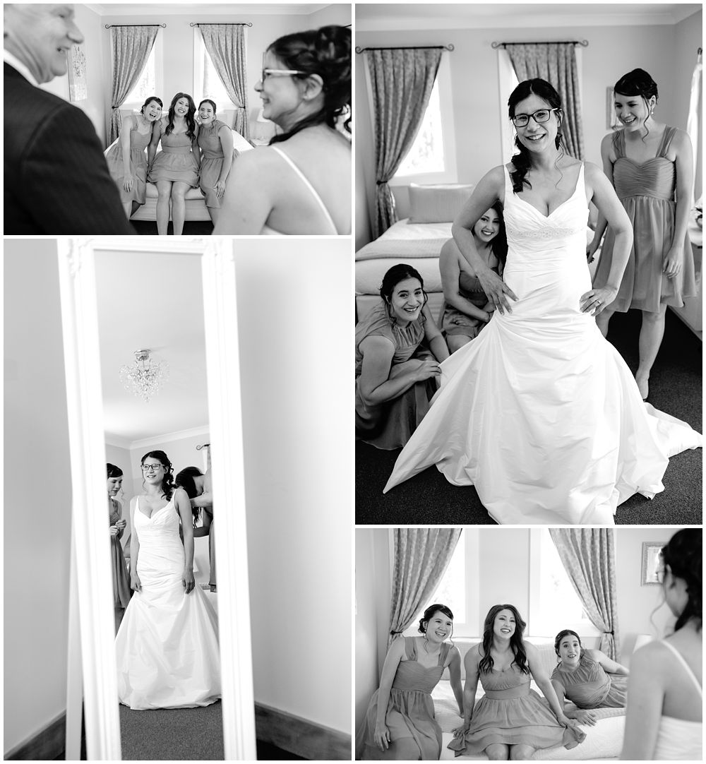 Mt Vernon Lodge Wedding-Bride with dad and bridesmaids getting ready in Maison Cottage