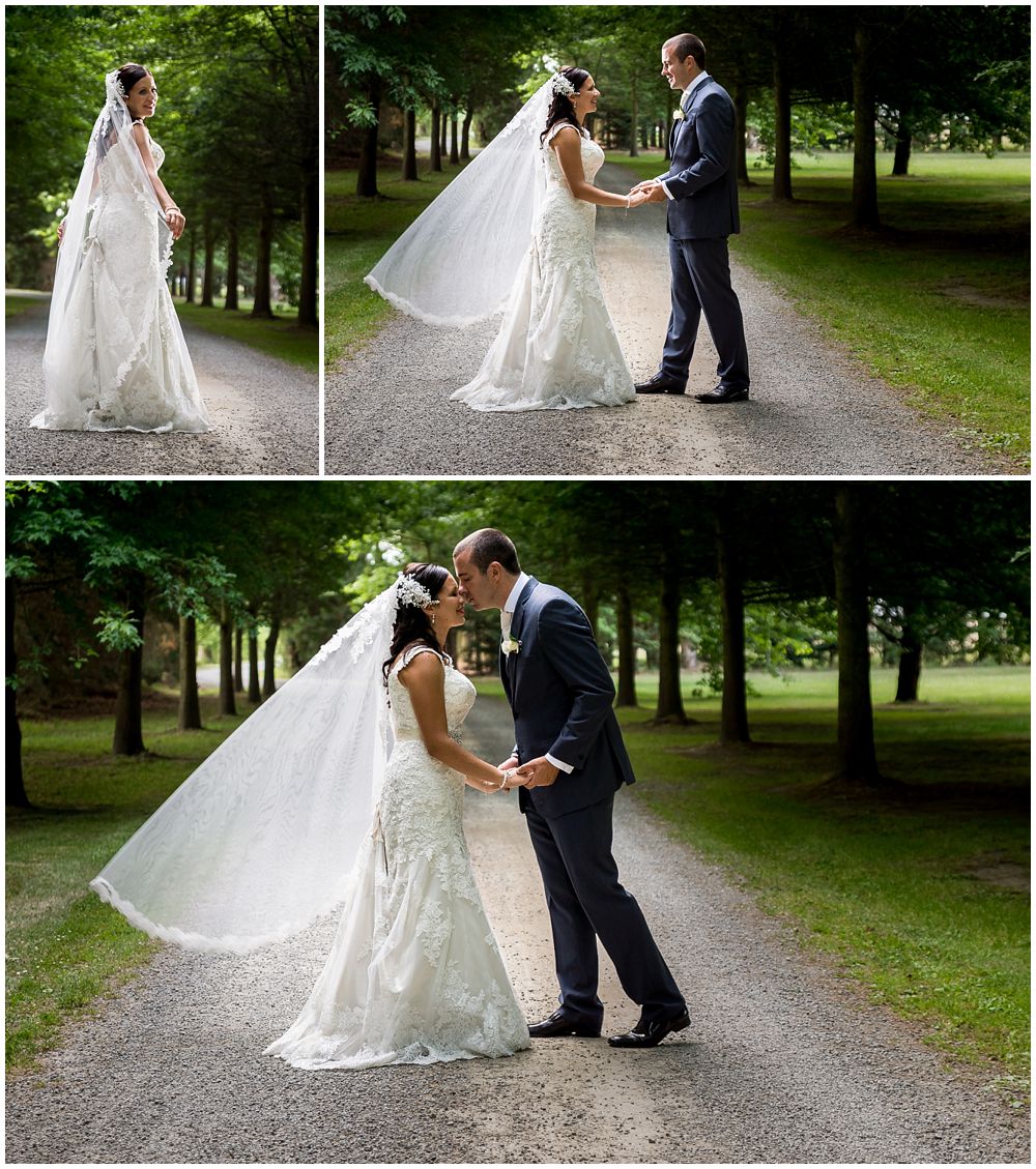 Bride and groom holding hands on driveway at Rosemount Estate Wedding Venue in Ohoka