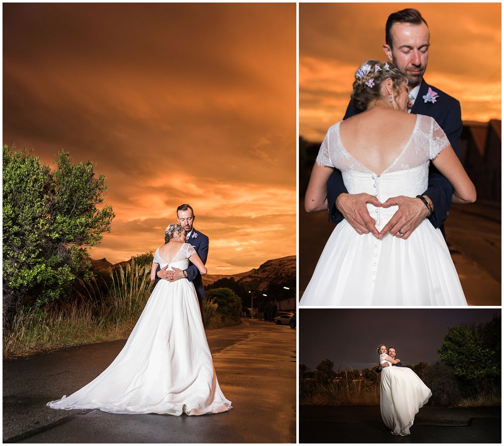 Tannery Wedding-Beautiful sunset photos of the bride-groom-Christchurch