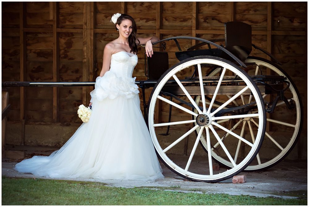 Tipapa Woolshed Barn Wedding bride standing next to horse cart