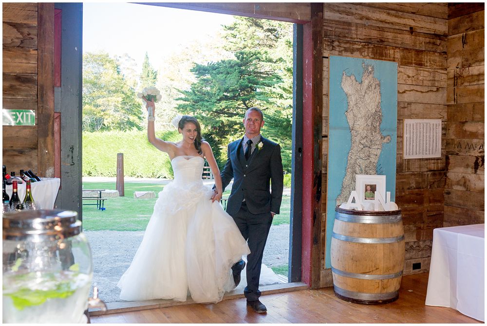 Bride-groom make reception entrance at Tipapa Woolshed Barn Wedding Venue