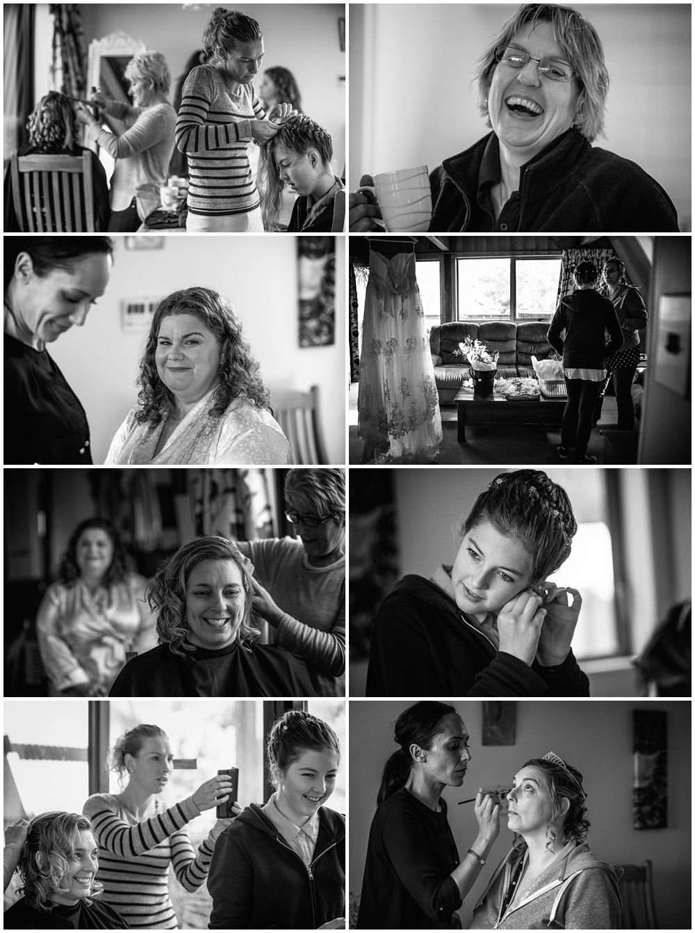 bride and bridesmaids getting ready