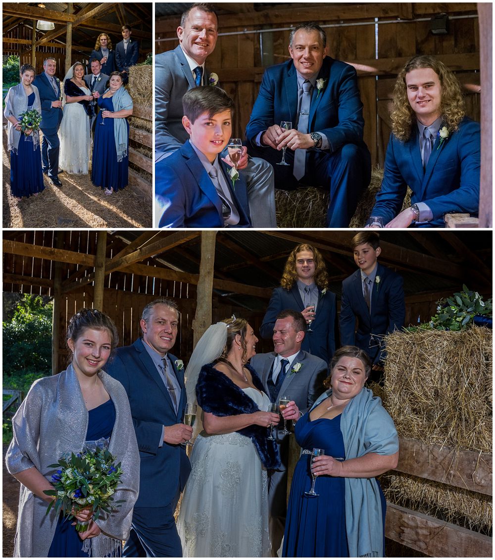 wedding party in barn