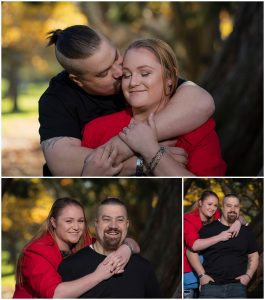 couple snuggling in the botanic gardens