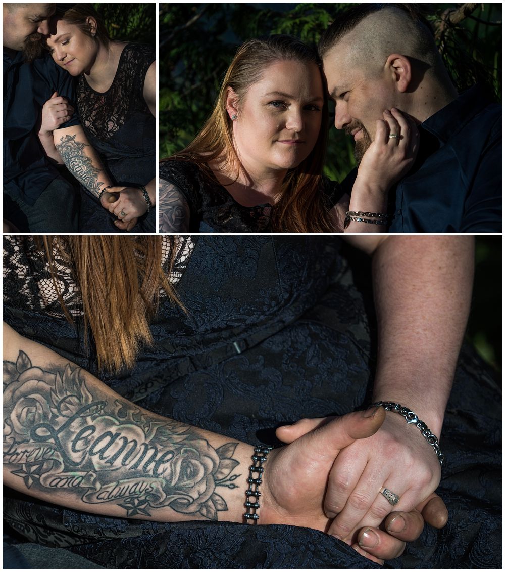 engaged couple showing off tattoos