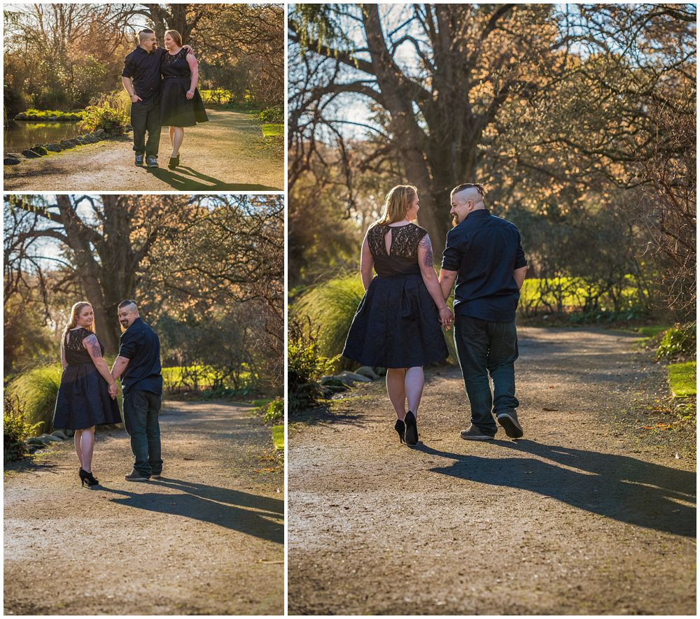 Engaged couple walking on patin Botanic Gardens